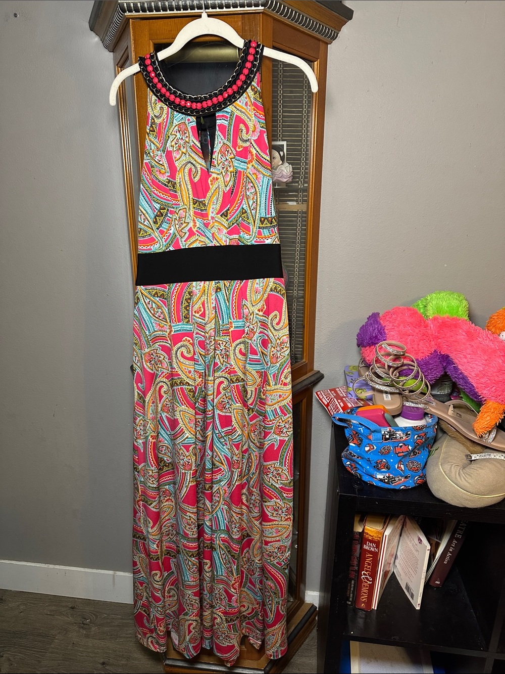 Ronni Nicole Pink Paisley Maxi Dress with Black Accents - Picture 3 of 5